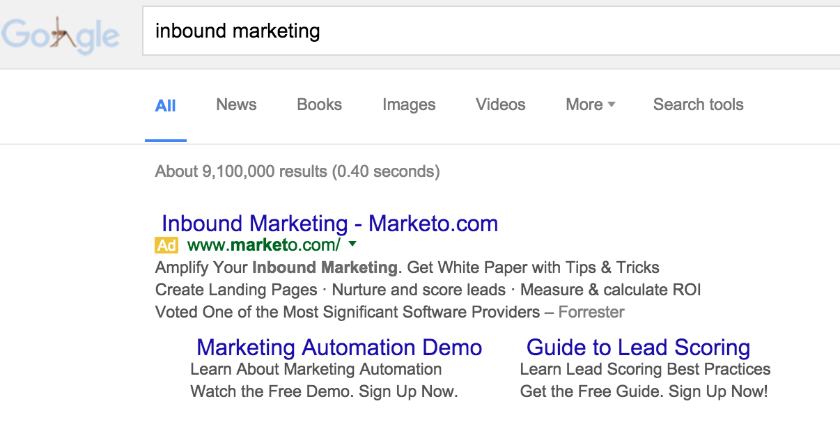 A screenshot of an ad that popped up during a google search for inbound marketing