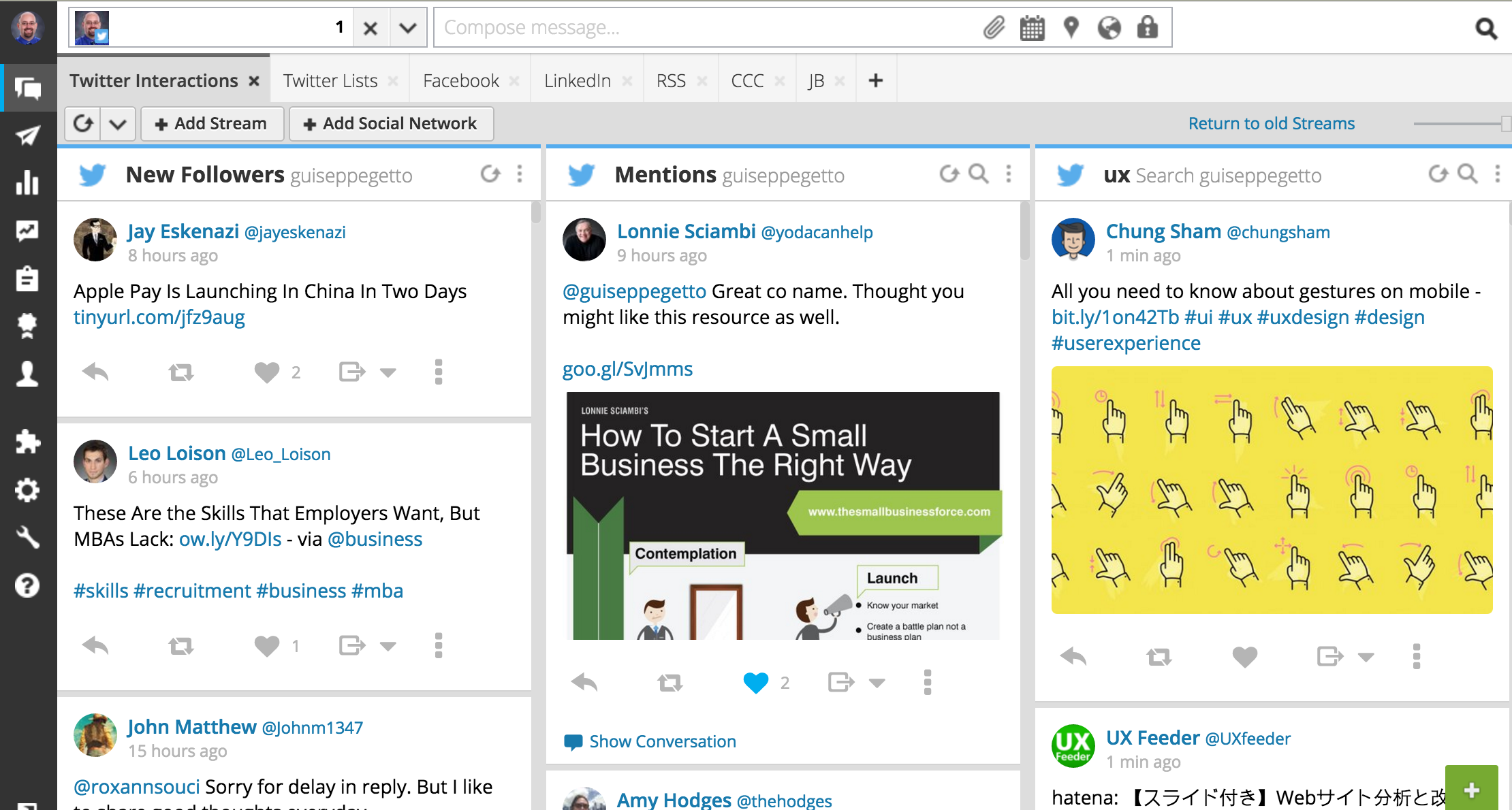 A screenshot of my Hootsuite dashboard, published as part of: How To Supercharge Your Social Media Strategies Without Spending a Fortune
