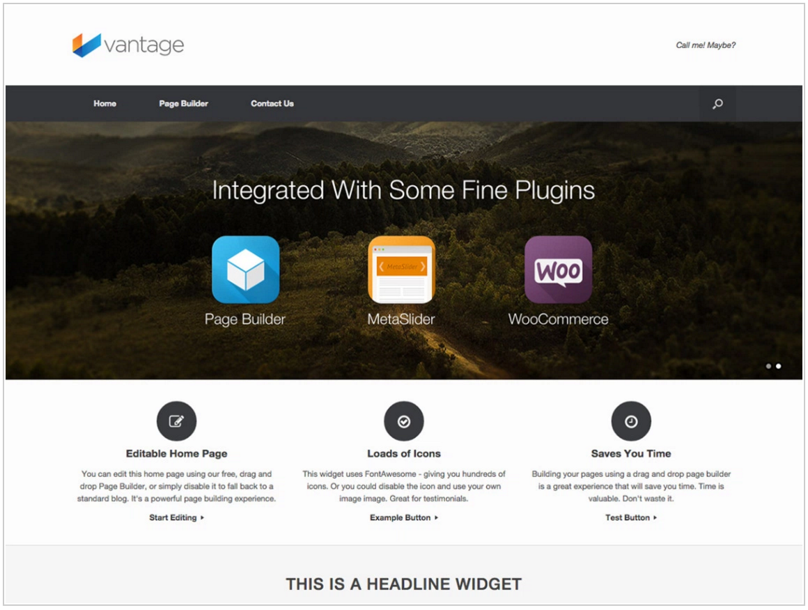 A screenshot of the Vantage theme, published as part of The 7 Best Free WordPress Themes for Small Businesses
