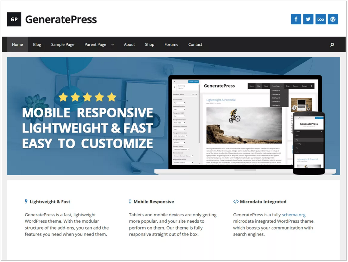 A screenshot of the GeneratePress Theme, published as part of The 7 Best Free WordPress Themes for Small Businesses
