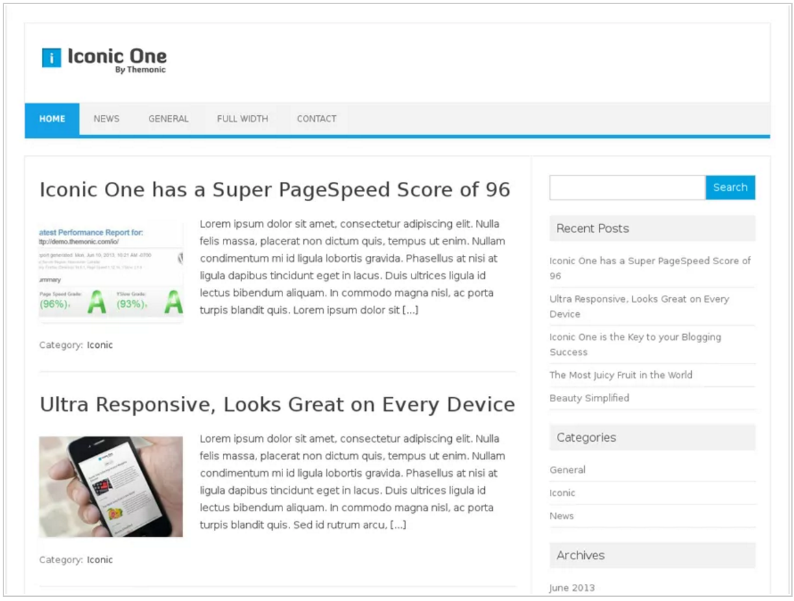 A screenshot of the IconicOne theme, published as part of The 7 Best Free WordPress Themes for Small Businesses