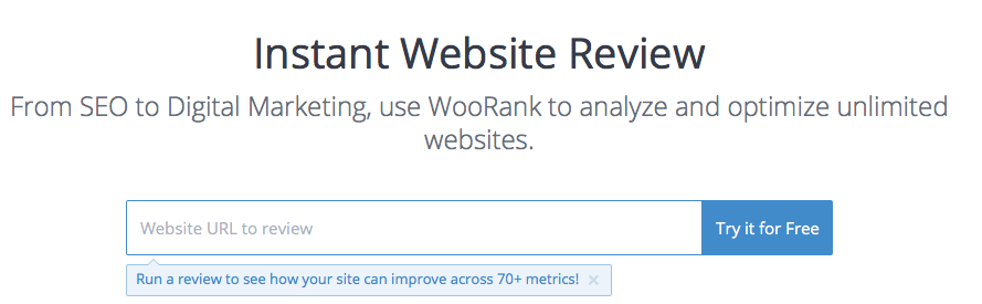 A screenshot of the WooRank interface, published as part of "3 Digital Marketing Tools for Small Businesses"