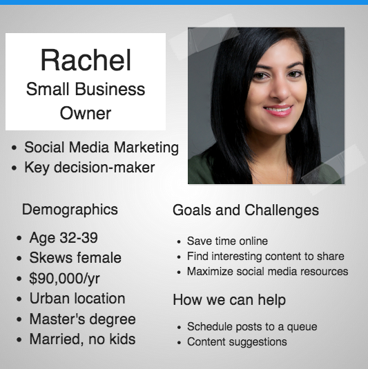 A customer persona for Rachel, a small business owner, published as part of: "The Complete Guide to Content Marketing for Small Business, Part 2: Creating a Plan"
