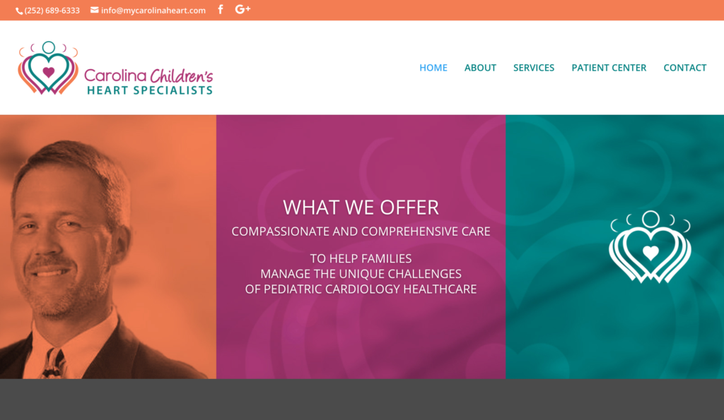 The homepage of Carolina Children's Heart Specialists, published to "Web Design, WordPress, Graphic Design, and Writing for Carolina Children's Heart Specialists"
