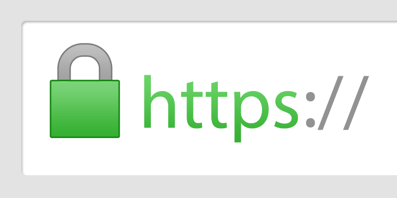 A close-up of the green lock icon for HTTPS on a website, published as part of 