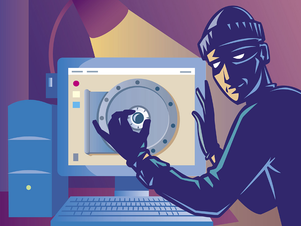 A burglar opening a safe that is a computer screen, published to "Keeping WordPress Secure: 4 Things Everyone Should Do"