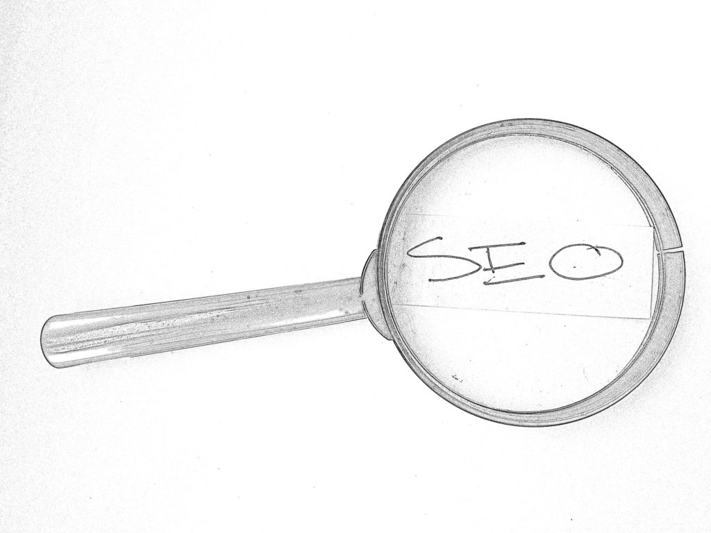 A hand-drawn magnifying glass over the letters S-E-O, published to "3 Tips for Keeping on Top of SEO Trends"