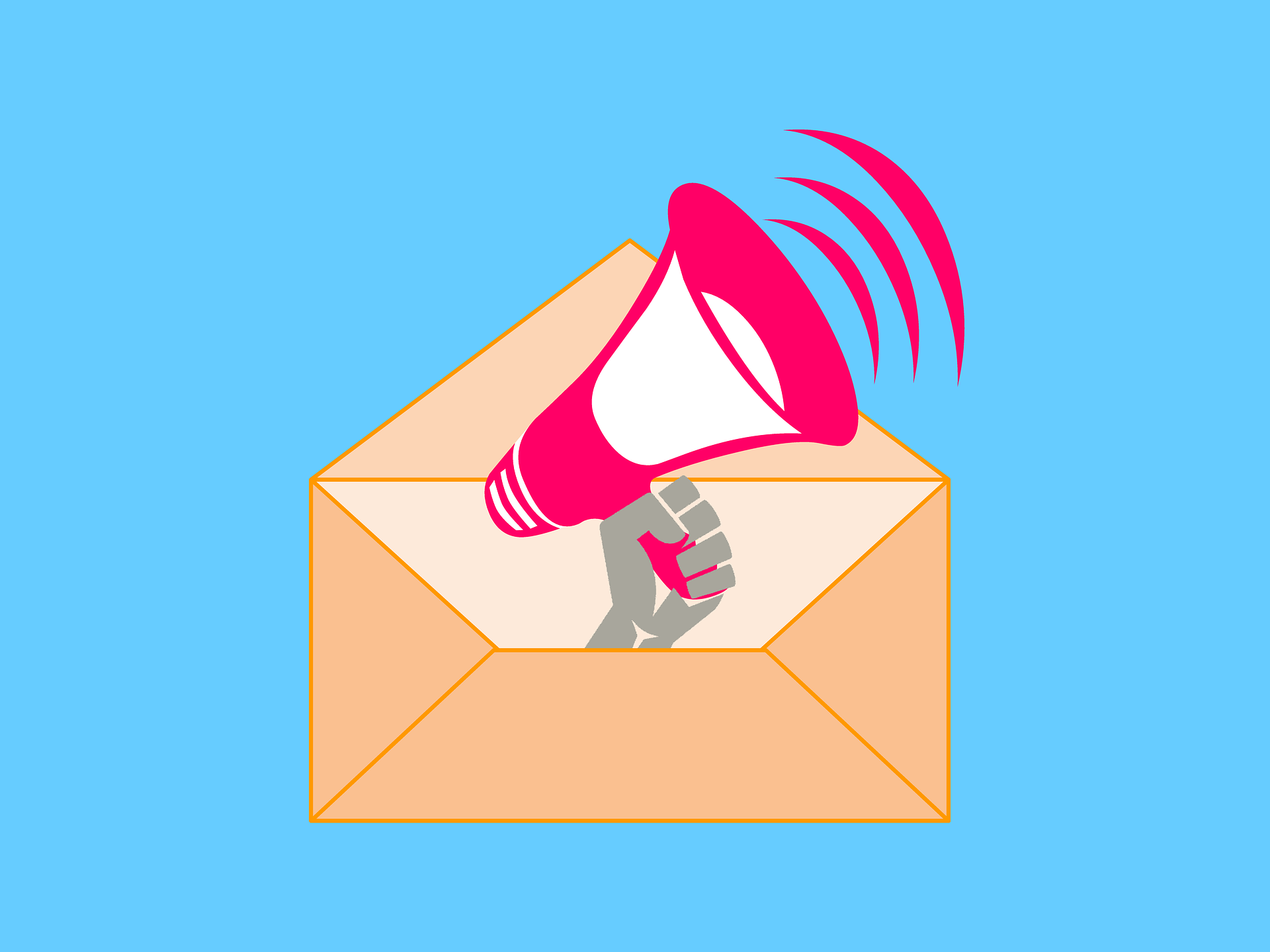 I hand coming out of an envelope holding a megaphone, published to: "3 Tips for Running Non-Profit Email Marketing Campaigns"